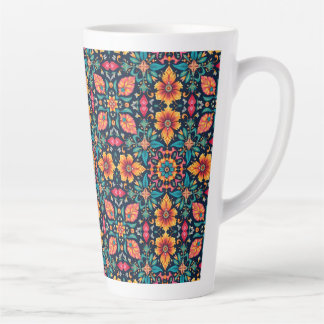 Colorful Boho Floral Pattern Elegant Symmetry Latte Mug