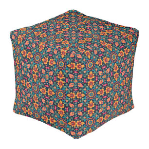 Colorful Boho Floral Pattern Elegant Symmetry Pouf
