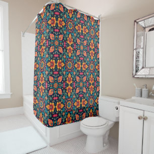 Colorful Boho Floral Pattern Elegant Symmetry Shower Curtain
