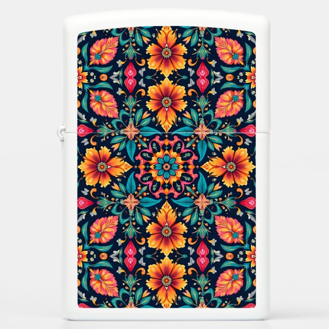 Colorful Boho Floral Pattern Elegant Symmetry Zippo Lighter (Front)