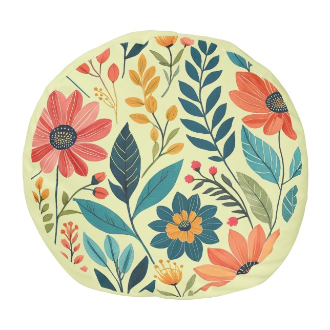 Colorful Boho Floral Pouf (Bottom)