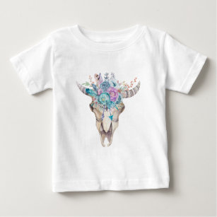 Colorful Boho Floral Skull Baby T-Shirt