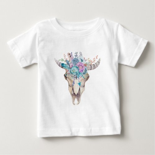 Colorful Boho Floral Skull Baby T_Shirt
