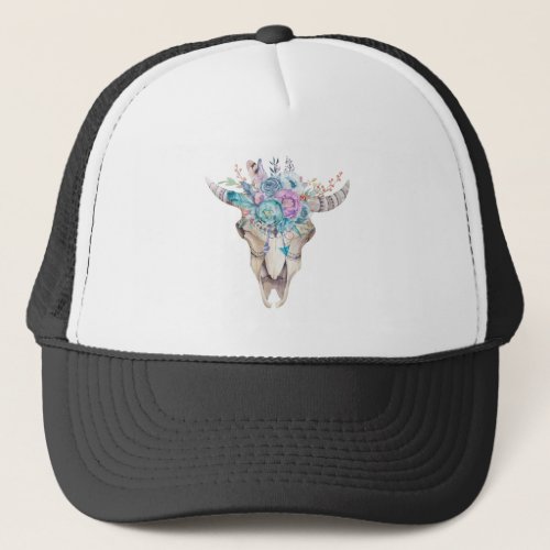 Colorful Boho Floral Skull Trucker Hat