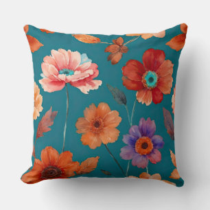 Colorful Boho Floral Throw Pillow