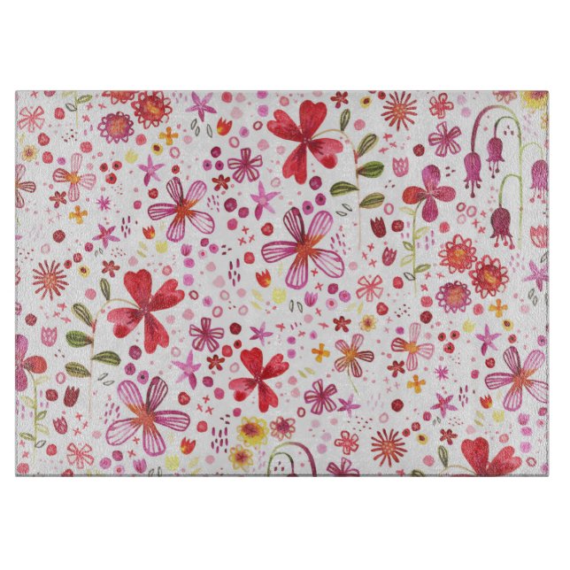 Colorful Boho Floral Watercolor Cutting Board (Front)