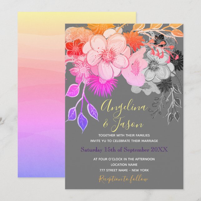 Colorful Boho Floral Wedding Invitation (Front/Back)