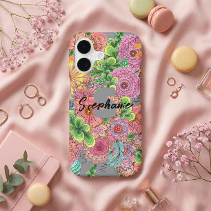 Colorful Boho Floral Whimsical Blooms Monogram iPhone 17 Case
