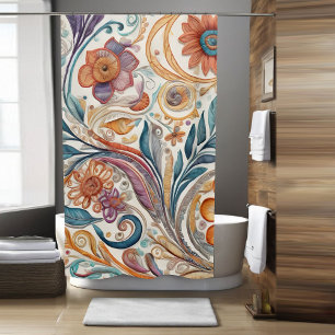 Colorful Boho Flower Theme Shower Curtain