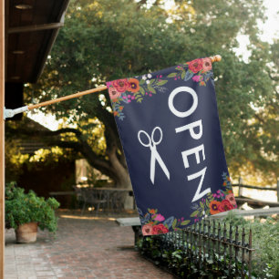 Colorful Boho Flowers Open Hair Salon House Flag