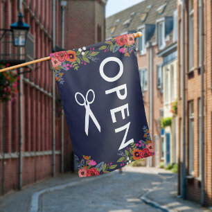 Colorful Boho Flowers Open Hair Salon House Flag