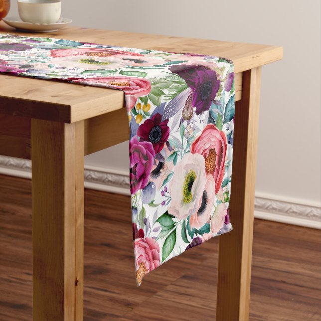 Colorful boho flowers pattern medium table runner (In Situ)