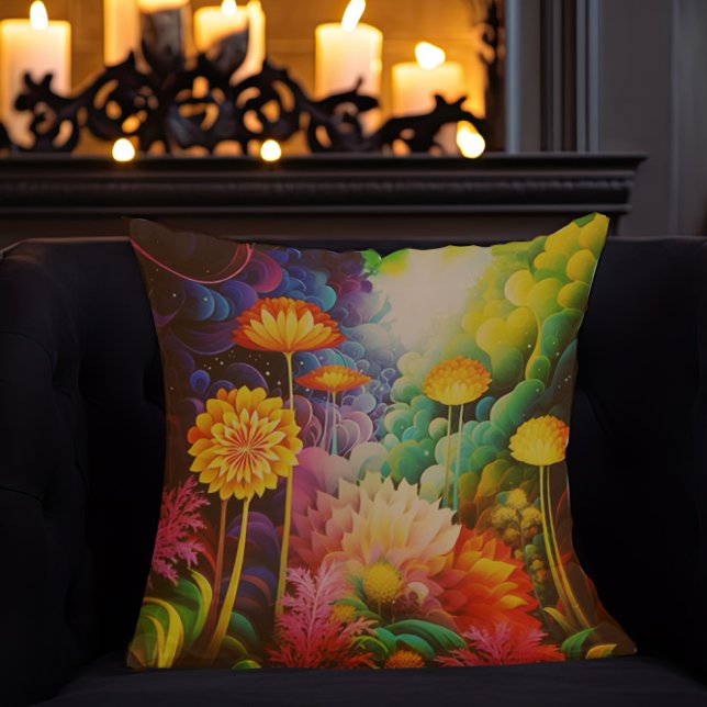 Colorful Boho Flowers Throw Pillow (Creator Uploaded)