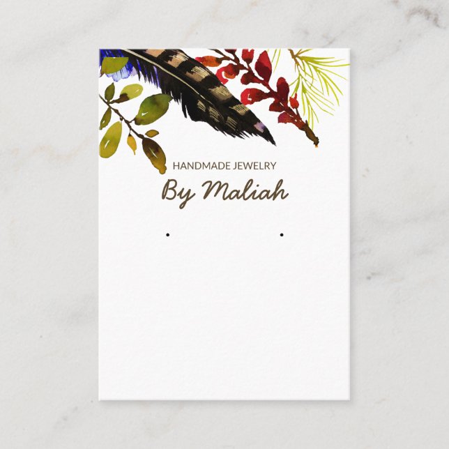 Colorful Boho Foliage Necklace & Earring Display Business Card (Front)