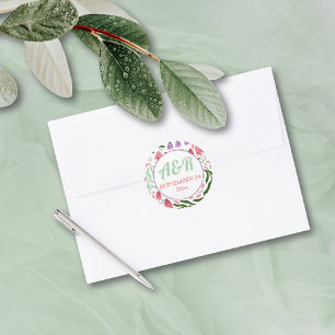 Colorful boho folklore flowers round frame wedding classic round sticker