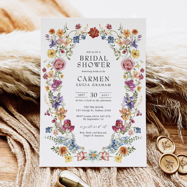 Colorful Boho Garden Flowers Bridal Shower Invitation | Zazzle