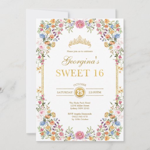Colorful Boho Garden Flowers Sweet 16 Birthday Invitation | Zazzle