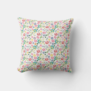 Colorful Boho Garden Pattern Spring Flowers Throw Pillow