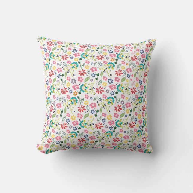Colorful Boho Garden Pattern | Spring Flowers Throw Pillow (Front)