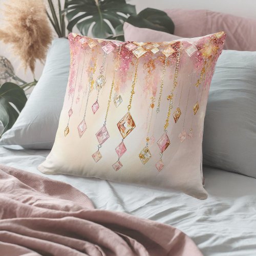 Colorful Boho Gems Blush Pink and Gold ID1035 Throw Pillow