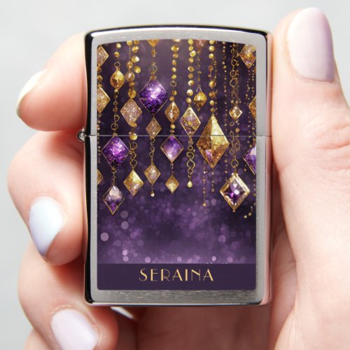 Colorful Boho Gems Dark Violet and Gold ID1035 Zippo Lighter