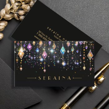 Colorful Boho Gems On Black Id1035 Business Card by arrayforcards at Zazzle