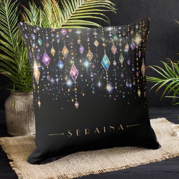 Colorful Boho Gems On Black Id1035 Throw Pillow by arrayforhome at Zazzle