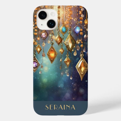 Colorful Boho Gems Teal and Gold ID1035 Case_Mate iPhone 14 Plus Case