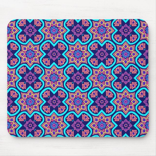 Colorful Boho Geometric Floral Pattern Mouse Pad (Front)