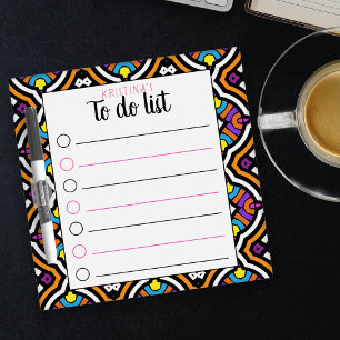 Colorful Boho Geometric Pattern Custom Name Task Dry Erase Board