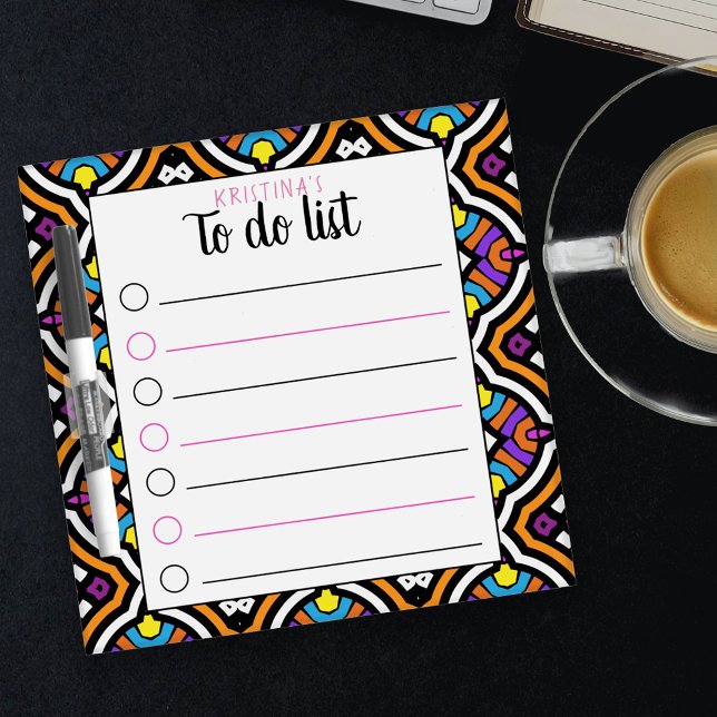 Colorful Boho Geometric Pattern Custom Name Task Dry Erase Board (Creator Uploaded)