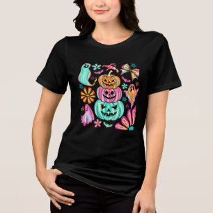 Colorful Boho Halloween Pumpkins Tri-Blend Shirt