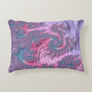 Colorful Boho Hippie Groovy Trippy Pastel Fractal Accent Pillow