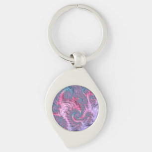 Colorful Boho Hippie Groovy Trippy Pastel Fractal Keychain