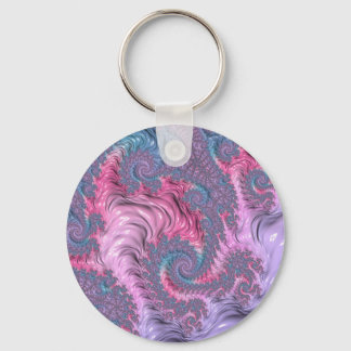 Colorful Boho Hippie Groovy Trippy Pastel Fractal Keychain