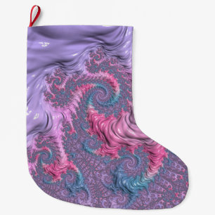 Colorful Boho Hippie Groovy Trippy Pastel Fractal Large Christmas Stocking