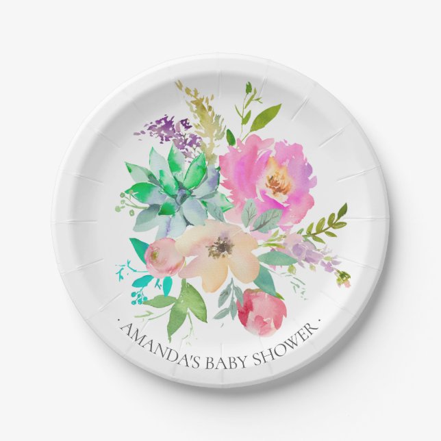 Colorful Boho Lavender Flowers Shower 7" Plate (Front)