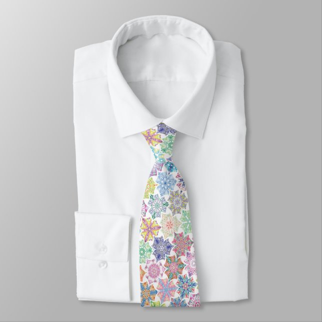 Colorful Boho Mandala Pattern Neck Tie (Tied)