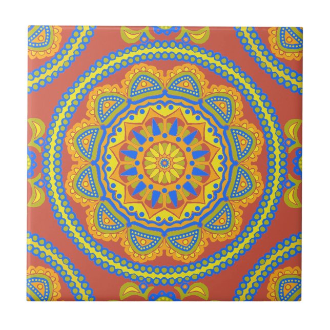 Colorful Boho Moroccan Ceramic Tile (Front)