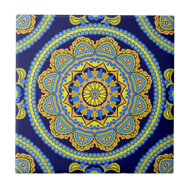 Colorful Boho Moroccan Ceramic Tile (Front)