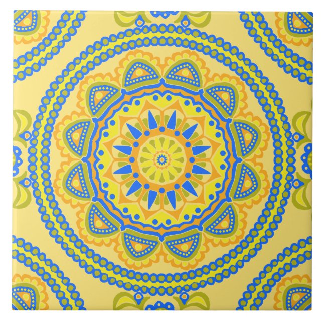 Colorful Boho Moroccan Ceramic Tile (Front)