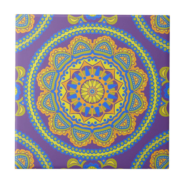 Colorful Boho Moroccan Ceramic Tile (Front)