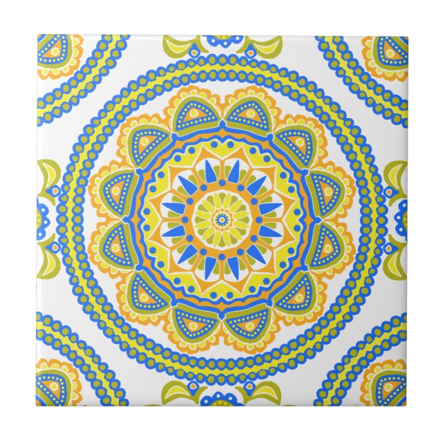 Colorful Boho Moroccan Ceramic Tile (Front)