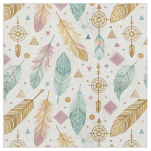 Colorful Boho Native Tribal Feathers & Arrows Art Fabric