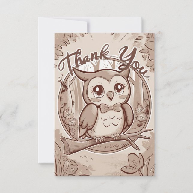 Colorful Boho Owl Thank You Card (Front)