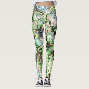 Colorful Boho Pastel Fractal Marble Abstract Art Leggings