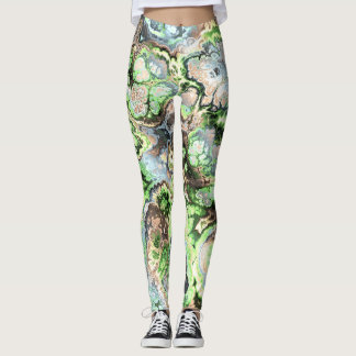 Colorful Boho Pastel Fractal Marble Abstract Art Leggings