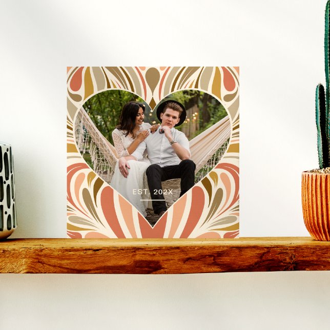 Colorful Boho Print Heart Photo with Wedding Date (Creator Uploaded)