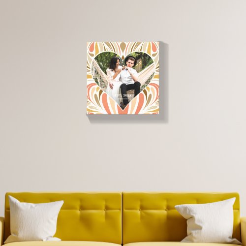 Colorful Boho Print Heart with Year Canvas Photo Tile