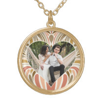 Colorful Boho Print with Heart Photo Gold Plated Necklace